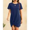 imageHolipick Casual Summer Dresses Women Twist Knot Front T Shirt Short Sleeve Loose Beach Cover Up DressDark Blue