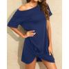 imageHolipick Casual Summer Dresses Women Twist Knot Front T Shirt Short Sleeve Loose Beach Cover Up DressDark Blue
