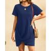 imageHolipick Casual Summer Dresses Women Twist Knot Front T Shirt Short Sleeve Loose Beach Cover Up DressDark Blue