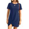 imageHolipick Casual Summer Dresses Women Twist Knot Front T Shirt Short Sleeve Loose Beach Cover Up DressDark Blue