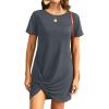imageHolipick Casual Summer Dresses Women Twist Knot Front T Shirt Short Sleeve Loose Beach Cover Up DressGray