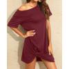 imageHolipick Casual Summer Dresses Women Twist Knot Front T Shirt Short Sleeve Loose Beach Cover Up DressWine Red