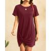imageHolipick Casual Summer Dresses Women Twist Knot Front T Shirt Short Sleeve Loose Beach Cover Up DressWine Red