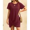 imageHolipick Casual Summer Dresses Women Twist Knot Front T Shirt Short Sleeve Loose Beach Cover Up DressWine Red