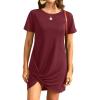 imageHolipick Casual Summer Dresses Women Twist Knot Front T Shirt Short Sleeve Loose Beach Cover Up DressWine Red