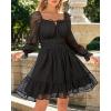 imageHolipick Long Sleeve Dress for Women Graduation Teen Homecoming Tie Back Square Neck Ruffle ALine Casual Short DressesBlack Swiss Dot