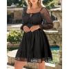imageHolipick Long Sleeve Dress for Women Graduation Teen Homecoming Tie Back Square Neck Ruffle ALine Casual Short DressesBlack Swiss Dot