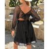 imageHolipick Long Sleeve Dress for Women Graduation Teen Homecoming Tie Back Square Neck Ruffle ALine Casual Short DressesBlack Swiss Dot