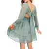 imageHolipick Long Sleeve Dress for Women Graduation Teen Homecoming Tie Back Square Neck Ruffle ALine Casual Short DressesGreen Floral