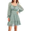 imageHolipick Long Sleeve Dress for Women Graduation Teen Homecoming Tie Back Square Neck Ruffle ALine Casual Short DressesGreen Floral