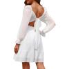 imageHolipick Long Sleeve Dress for Women Graduation Teen Homecoming Tie Back Square Neck Ruffle ALine Casual Short DressesWhite