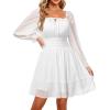 imageHolipick Long Sleeve Dress for Women Graduation Teen Homecoming Tie Back Square Neck Ruffle ALine Casual Short DressesWhite