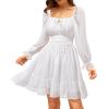 imageHolipick Long Sleeve Dress for Women Graduation Teen Homecoming Tie Back Square Neck Ruffle ALine Casual Short DressesWhite Swiss Dot