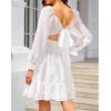imageHolipick Long Sleeve Dress for Women Graduation Teen Homecoming Tie Back Square Neck Ruffle ALine Casual Short DressesWhite Swiss Dot