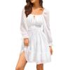imageHolipick Long Sleeve Dress for Women Graduation Teen Homecoming Tie Back Square Neck Ruffle ALine Casual Short DressesWhite Swiss Dot