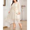 imageHolipick Women Semi Formal Dresses Plus Size Swiss Dot Long Sleeves Belted ALine Midi Wedding Guest Spring Fall DressBeige