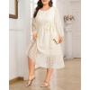 imageHolipick Women Semi Formal Dresses Plus Size Swiss Dot Long Sleeves Belted ALine Midi Wedding Guest Spring Fall DressBeige