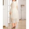imageHolipick Women Semi Formal Dresses Plus Size Swiss Dot Long Sleeves Belted ALine Midi Wedding Guest Spring Fall DressBeige