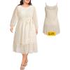 imageHolipick Women Semi Formal Dresses Plus Size Swiss Dot Long Sleeves Belted ALine Midi Wedding Guest Spring Fall DressBeige