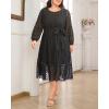 imageHolipick Women Semi Formal Dresses Plus Size Swiss Dot Long Sleeves Belted ALine Midi Wedding Guest Spring Fall DressBlack