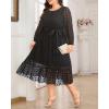 imageHolipick Women Semi Formal Dresses Plus Size Swiss Dot Long Sleeves Belted ALine Midi Wedding Guest Spring Fall DressBlack