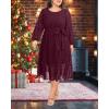 imageHolipick Women Semi Formal Dresses Plus Size Swiss Dot Long Sleeves Belted ALine Midi Wedding Guest Spring Fall DressBurgundy