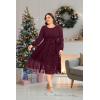 imageHolipick Women Semi Formal Dresses Plus Size Swiss Dot Long Sleeves Belted ALine Midi Wedding Guest Spring Fall DressBurgundy