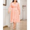 imageHolipick Women Semi Formal Dresses Plus Size Swiss Dot Long Sleeves Belted ALine Midi Wedding Guest Spring Fall DressPink