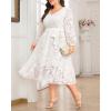 imageHolipick Women Semi Formal Dresses Plus Size Swiss Dot Long Sleeves Belted ALine Midi Wedding Guest Spring Fall DressWhite