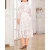 imageHolipick Women Semi Formal Dresses Plus Size Swiss Dot Long Sleeves Belted ALine Midi Wedding Guest Spring Fall DressWhite
