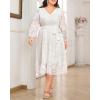 imageHolipick Women Semi Formal Dresses Plus Size Swiss Dot Long Sleeves Belted ALine Midi Wedding Guest Spring Fall DressWhite
