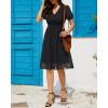 imageHolipick Women Summer Casual Dress Boho Floral V Neck Short Sleeves Smocked Waist Chiffon Swing Knee Length DressesBlack