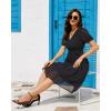 imageHolipick Women Summer Casual Dress Boho Floral V Neck Short Sleeves Smocked Waist Chiffon Swing Knee Length DressesBlack