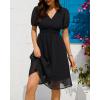imageHolipick Women Summer Casual Dress Boho Floral V Neck Short Sleeves Smocked Waist Chiffon Swing Knee Length DressesBlack