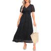 imageHolipick Women Summer Casual Dress Boho Floral V Neck Short Sleeves Smocked Waist Chiffon Swing Knee Length DressesBlack Floral