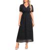imageHolipick Women Summer Casual Dress Boho Floral V Neck Short Sleeves Smocked Waist Chiffon Swing Knee Length DressesBlack Floral