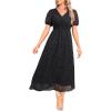 imageHolipick Women Summer Casual Dress Boho Floral V Neck Short Sleeves Smocked Waist Chiffon Swing Knee Length DressesBlack Floral
