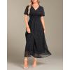 imageHolipick Women Summer Casual Dress Boho Floral V Neck Short Sleeves Smocked Waist Chiffon Swing Knee Length DressesBlack Floral