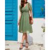 imageHolipick Women Summer Casual Dress Boho Floral V Neck Short Sleeves Smocked Waist Chiffon Swing Knee Length DressesGreen