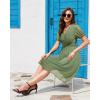 imageHolipick Women Summer Casual Dress Boho Floral V Neck Short Sleeves Smocked Waist Chiffon Swing Knee Length DressesGreen