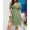 imageHolipick Women Summer Casual Dress Boho Floral V Neck Short Sleeves Smocked Waist Chiffon Swing Knee Length DressesGreen