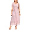 imageHolipick Women Summer Casual Dress Boho Floral V Neck Short Sleeves Smocked Waist Chiffon Swing Knee Length DressesPink Floral