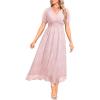 imageHolipick Women Summer Casual Dress Boho Floral V Neck Short Sleeves Smocked Waist Chiffon Swing Knee Length DressesPink Floral