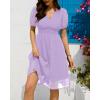 imageHolipick Women Summer Casual Dress Boho Floral V Neck Short Sleeves Smocked Waist Chiffon Swing Knee Length DressesPurple