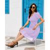 imageHolipick Women Summer Casual Dress Boho Floral V Neck Short Sleeves Smocked Waist Chiffon Swing Knee Length DressesPurple