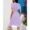imageHolipick Women Summer Casual Dress Boho Floral V Neck Short Sleeves Smocked Waist Chiffon Swing Knee Length DressesPurple