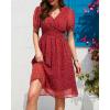 imageHolipick Women Summer Casual Dress Boho Floral V Neck Short Sleeves Smocked Waist Chiffon Swing Knee Length DressesRed