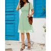 imageHolipick Women Summer Casual Dress Boho Floral V Neck Short Sleeves Smocked Waist Chiffon Swing Knee Length DressesSage Green