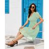 imageHolipick Women Summer Casual Dress Boho Floral V Neck Short Sleeves Smocked Waist Chiffon Swing Knee Length DressesSage Green