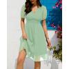 imageHolipick Women Summer Casual Dress Boho Floral V Neck Short Sleeves Smocked Waist Chiffon Swing Knee Length DressesSage Green
